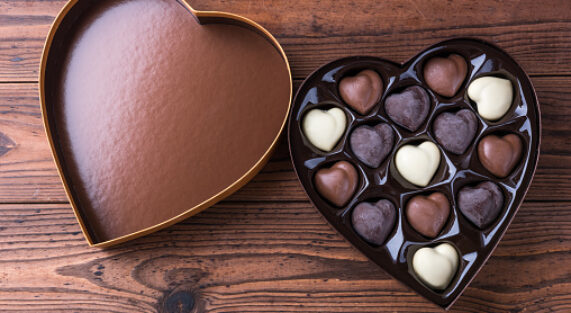 Box of Heart Shaped Chocolates. Valentines Candy